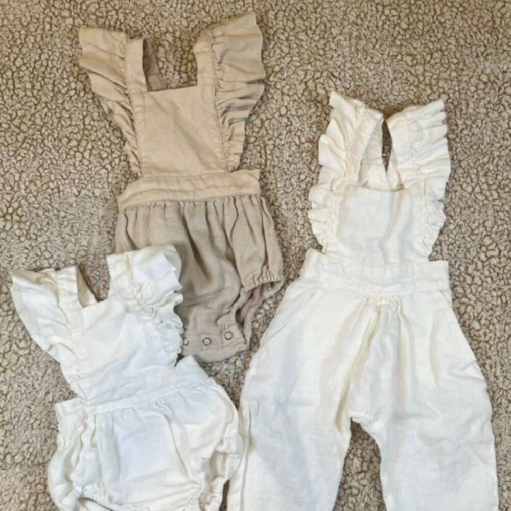 OAT Baby Linen Romper Bundle 6–12M | 3 Pieces | Neutral Adjustable
